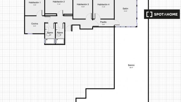 Habitaciones en alquiler en apartamento de 4 dormitorios en Madrid!